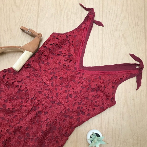 Kendall and Kylie Deep Red Lace Romper Playsuit - Picture 2 of 4